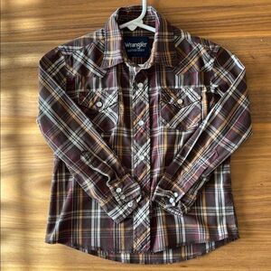Wrangler kids western Casual Plaid Shirt - Brown plaid Size child’s XS